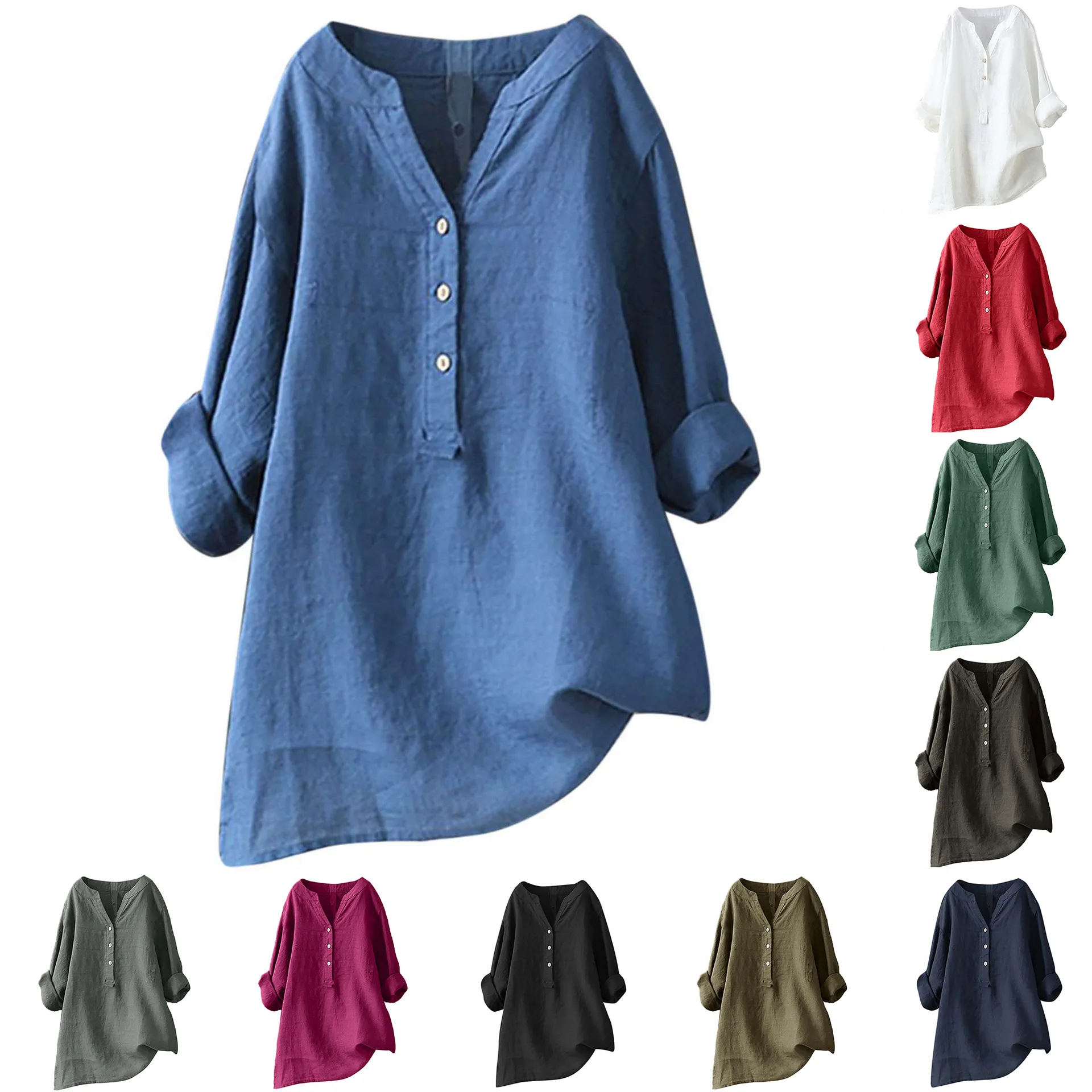 Casual Loose Linen Shirt Dress - Camicie e bluse unisex in cotone
