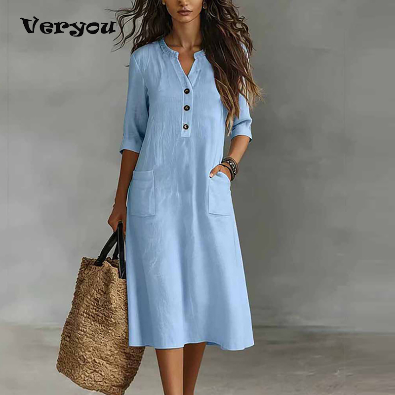Boho Summer Beach Maxi Dress - Abito midi casual da donna in