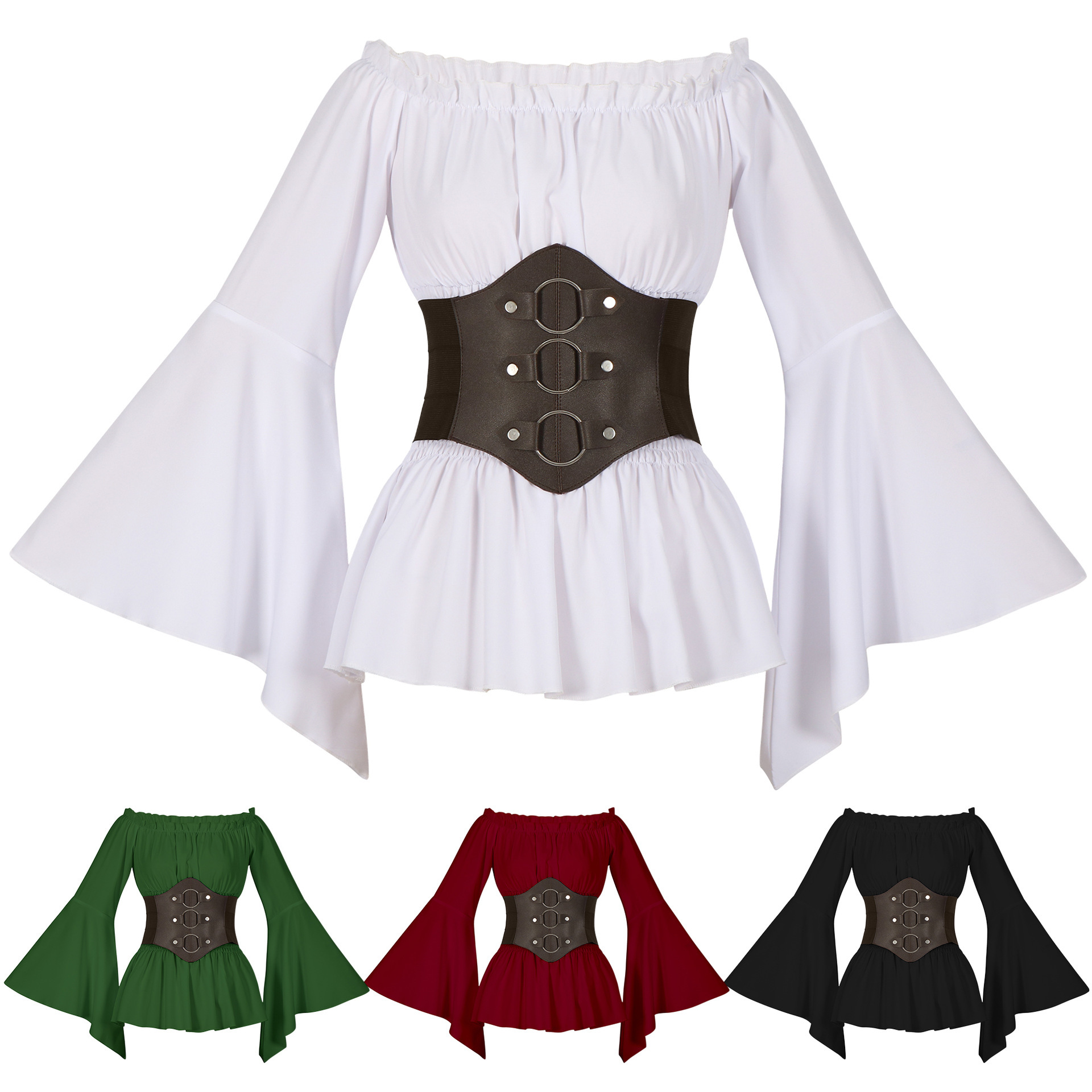 Tops - Camicia da Pirata Medievale Vittoriana con