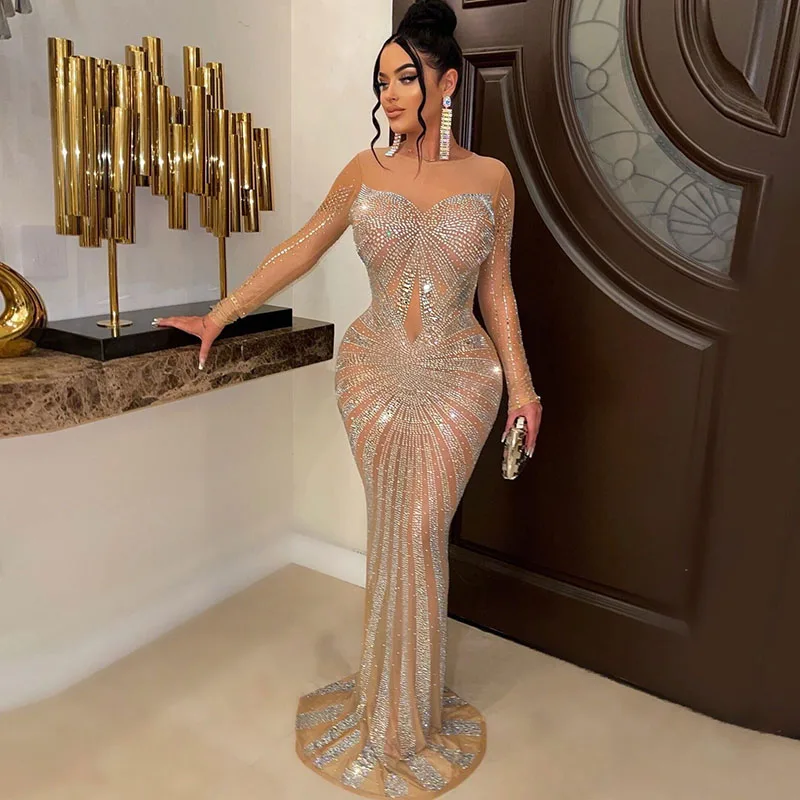 Abiti da sera sexy a sirena co - Sparkly Rhinestone Club Party Dress recensione e prezzo