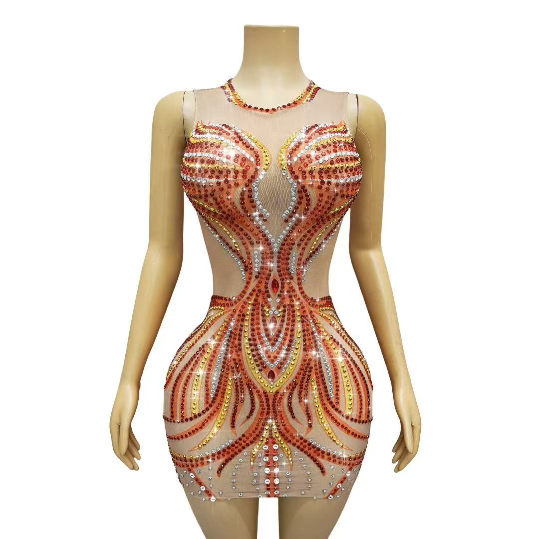 Abito Mini da Donna in Rete co - Sparkly Rhinestone Club Party Dress recensione e prezzo