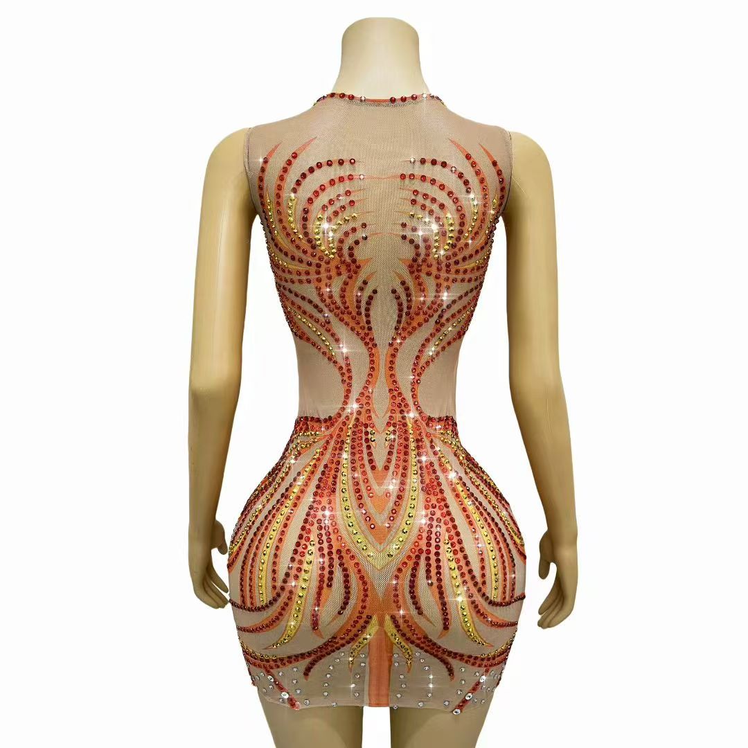 Abito Mini da Donna in Rete co - Sparkly Rhinestone Club Party Dress recensione e prezzo