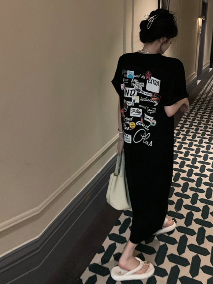 Abito T-shirt nero a maniche c - Korean Style A Line Shirt Dress recensione e prezzo